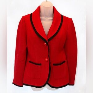 Grace Elements 100% Wool Red Blazer with Black Trim -
Size 10